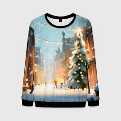 Свитшот мужской Новогодняя елочка, цвет: 3D-черный