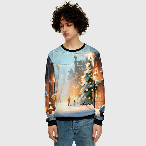 Мужской свитшот Новогодняя елочка / 3D-Черный – фото 3