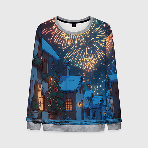 Мужской свитшот Праздничный новогодний салют / 3D-Меланж – фото 1