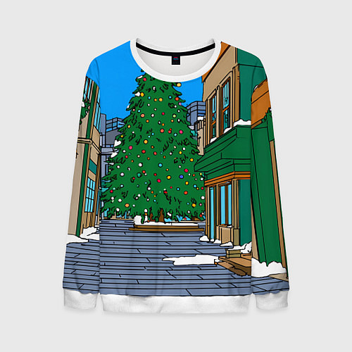 Мужской свитшот Мультяшный новогодний двор / 3D-Белый – фото 1