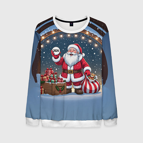 Мужской свитшот Санта с мешком подарков / 3D-Белый – фото 1