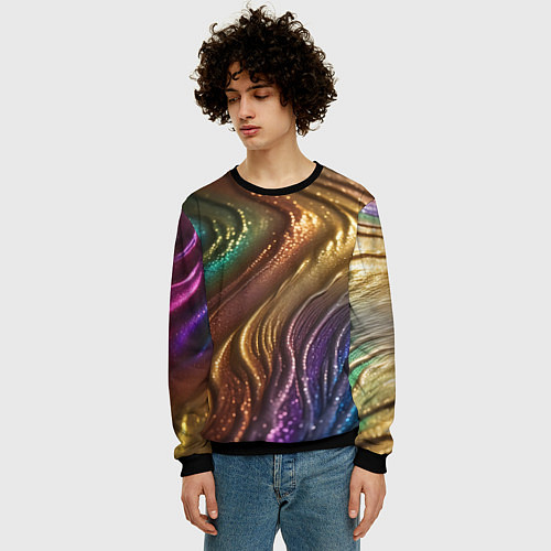 Мужской свитшот Сморщенные складочки жидкости / 3D-Черный – фото 3