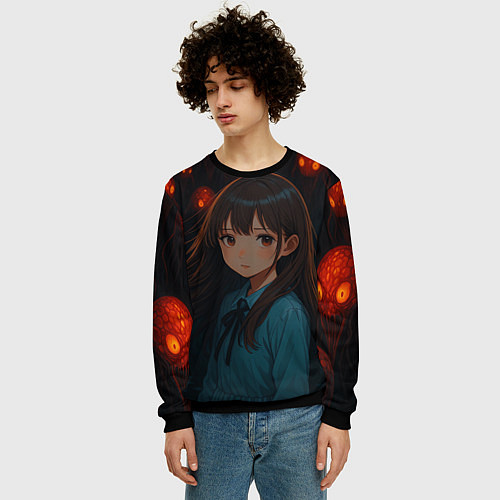 Мужской свитшот Аниме девушка окружённая монстрами / 3D-Черный – фото 3