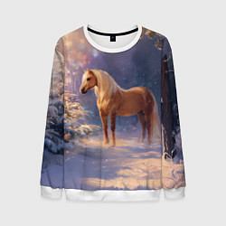 Мужской свитшот Лошадка в новогоднем лесу