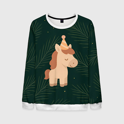 Мужской свитшот Милая лошадка с колпаком / 3D-Белый – фото 1