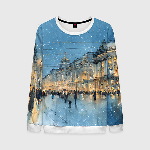 Мужской свитшот Снежный вечер Санкт-Петербурга / 3D-Белый – фото 1