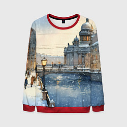 Свитшот мужской Санкт-Петербург снежный день, цвет: 3D-красный