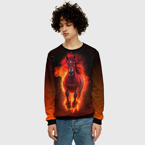 Мужской свитшот Огонь а не лошадь / 3D-Черный – фото 3