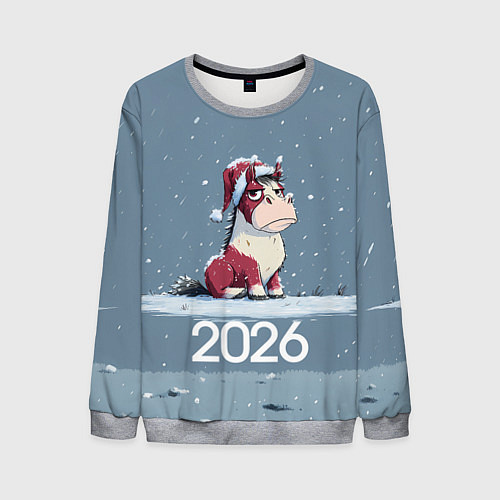 Мужской свитшот 2026 Новогодняя карикатурная лошадка / 3D-Меланж – фото 1