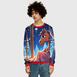 Свитшот мужской Лошадка зимней звездной ночью, цвет: 3D-красный — фото 2