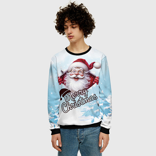 Мужской свитшот Санта в зимнем лесу / 3D-Черный – фото 3