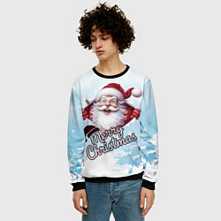 Свитшот мужской Санта в зимнем лесу, цвет: 3D-черный — фото 2