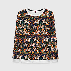 Свитшот мужской Новогодние коты всадники на лошади, цвет: 3D-белый