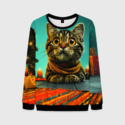 Мужской свитшот Котик под елкой