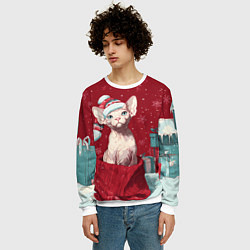 Свитшот мужской Сфинкс новогодняя кошка, цвет: 3D-белый — фото 2