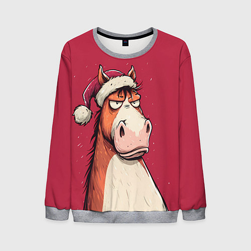 Мужской свитшот Комичная новогодняя лошадь / 3D-Меланж – фото 1