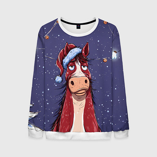 Мужской свитшот Новогодняя лошадь символ 2026 года / 3D-Белый – фото 1