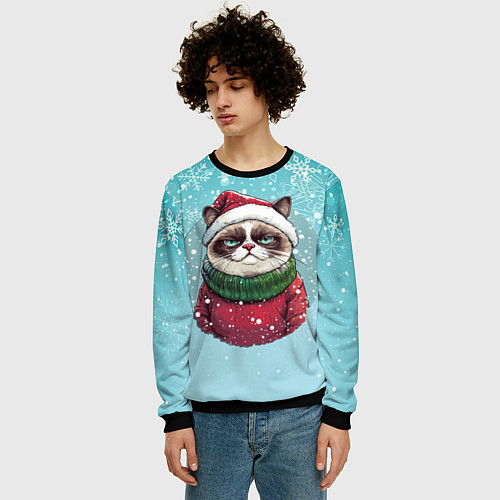 Мужской свитшот Новогодний мурлыка / 3D-Черный – фото 3