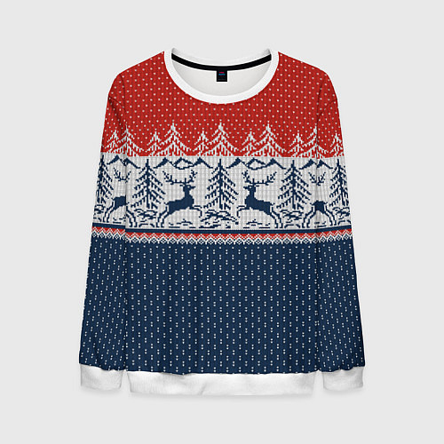 Мужской свитшот Вязаный узор с оленями / 3D-Белый – фото 1