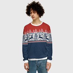Свитшот мужской Вязаный узор с оленями, цвет: 3D-белый — фото 2