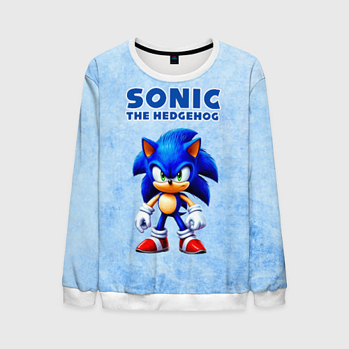 Мужской свитшот Соник - синий ёж / 3D-Белый – фото 1