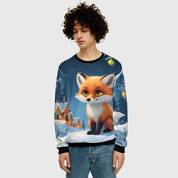 Свитшот мужской Лисичка новогодней ночью, цвет: 3D-черный — фото 2