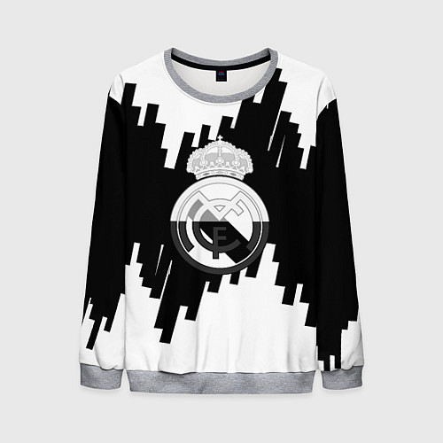 Мужской свитшот Реал Мадрид белая геометрия / 3D-Меланж – фото 1