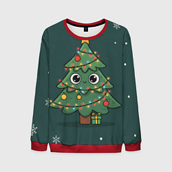Свитшот мужской Новогодняя елочка с огоньками, цвет: 3D-красный
