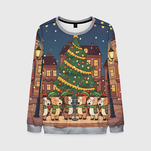 Мужской свитшот Новогодний хор лошадок / 3D-Меланж – фото 1
