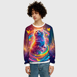 Свитшот мужской Игривый кот в неоновых всполохах, цвет: 3D-белый — фото 2