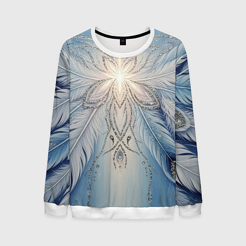 Мужской свитшот Ледяной перьевой орнамент со светом / 3D-Белый – фото 1