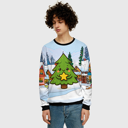 Мужской свитшот Милая елочка со звездой / 3D-Черный – фото 3