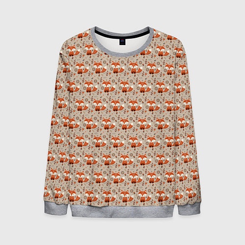 Мужской свитшот Лиса сидит среди цветов и листьев / 3D-Меланж – фото 1