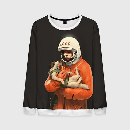 Мужской свитшот Гагарин с лайкой / 3D-Белый – фото 1