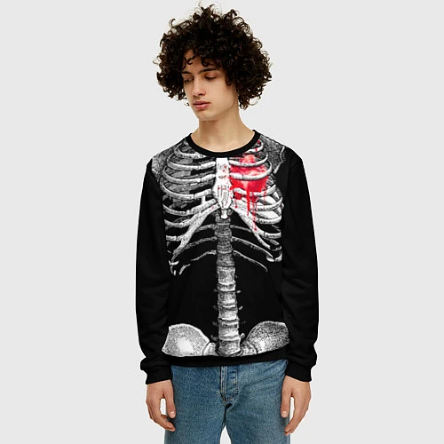 Мужской свитшот Скелет с сердцем / 3D-Черный – фото 3
