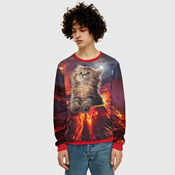 Свитшот мужской Кот на вулкане, цвет: 3D-красный — фото 2