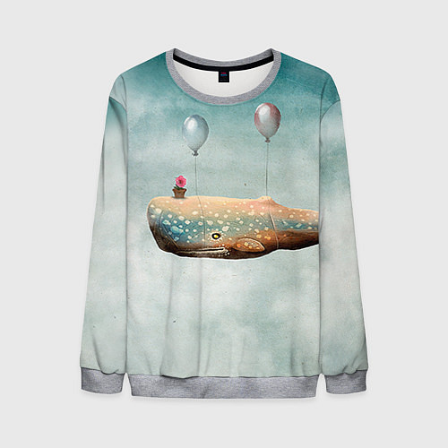 Мужской свитшот Летящий кит / 3D-Меланж – фото 1