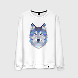 Свитшот хлопковый мужской Полигональный волк, цвет: белый