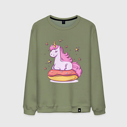 Свитшот хлопковый мужской Единорог на пончике, цвет: авокадо