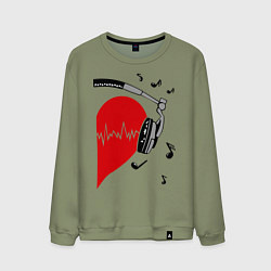 Свитшот хлопковый мужской Влюбленный меломан, цвет: авокадо
