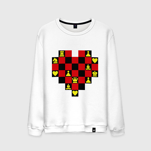 Мужской свитшот Шахматное сердце / Белый – фото 1