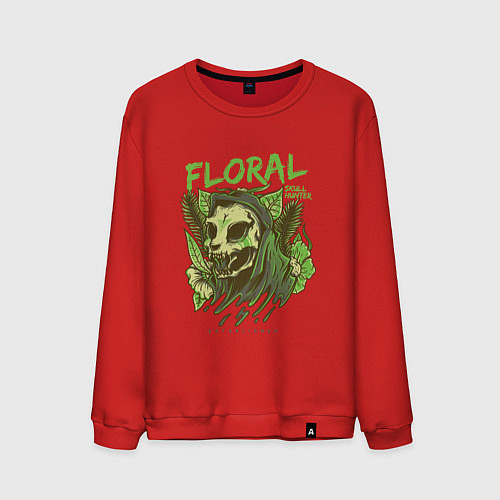 Мужской свитшот Floral Cat Skull / Красный – фото 1