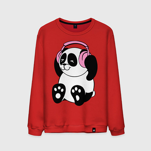 Мужской свитшот Panda in headphones панда в наушниках / Красный – фото 1