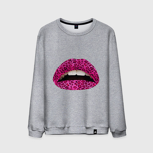 Мужской свитшот Pink leopard lips / Меланж – фото 1