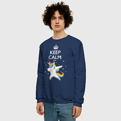 Свитшот хлопковый мужской Keep Calm & Dab Unicorn, цвет: тёмно-синий — фото 2