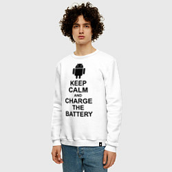 Свитшот хлопковый мужской Keep Calm & Charge The Battery (Android), цвет: белый — фото 2