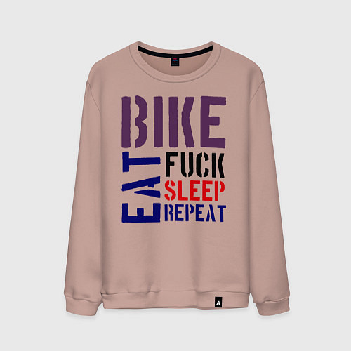 Мужской свитшот Bike eat sleep repeat / Пыльно-розовый – фото 1