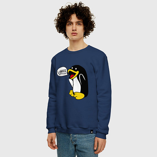 Мужской свитшот Пингвин: Linux / Тёмно-синий – фото 3
