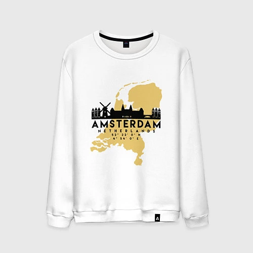 Мужской свитшот Амстердам - Голландия / Белый – фото 1