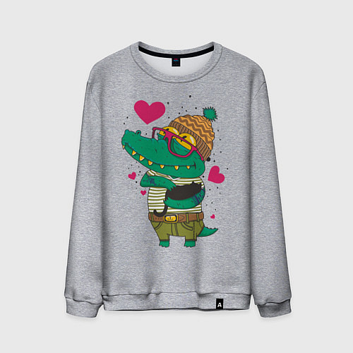 Мужской свитшот Влюбленный крокодил / Меланж – фото 1